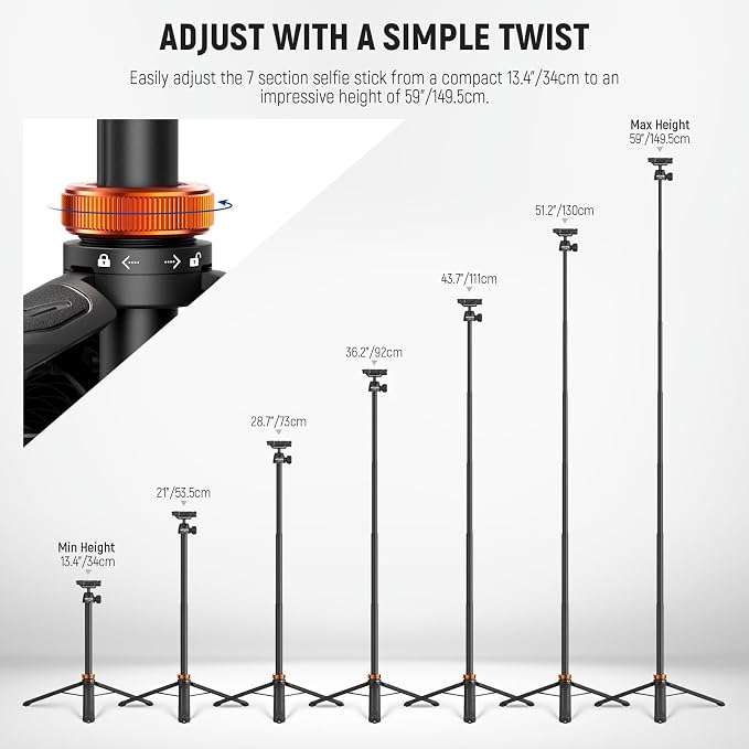 NEEWER Basics 59" Selfie Stick Tripod Compatible with iPhone Canon Sony | For DSLR Camera, Small, Metal, Portable Travel Desk Stand, for Video Recording, Filming, TS04 - Image 5