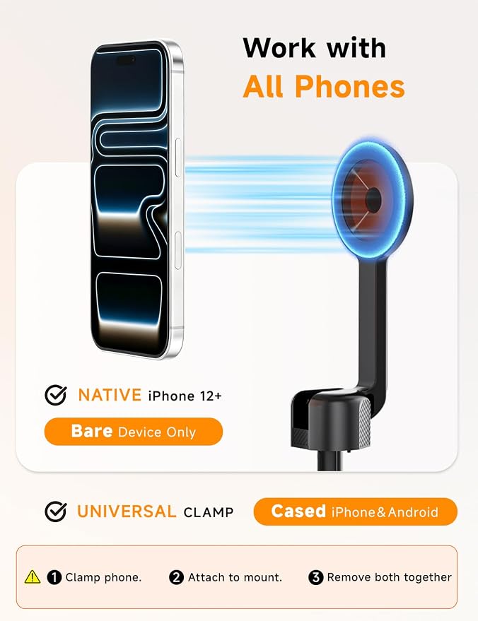ANXRE 71" Magnetic Phone Tripod with Universal Clamp,N Mag3 Selfie Stick | Extra Tall, Rechargeable Remote, Comapct Phone Stand for Travel Vlogging Filming, Compatible with iPhone/Samsung/Android - Image 2