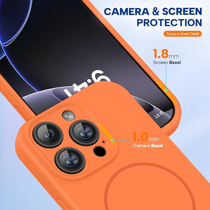 miracase Magnetic for iPhone 16 Pro Max Case, [Soft Anti-Scratch Microfiber Lining], Compatible with MagSafe, Liquid Silicone Case Shockproof Drop Protection Phone Case for 16 ProMax, Sunset Orange - Image 9