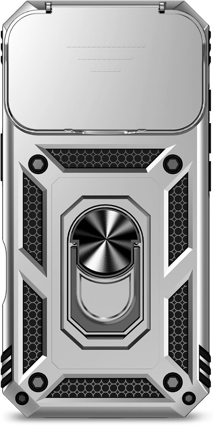 SunStory Phone Case for iPhone 17 Pro Case with HD Screen Protector & Slide Camera Cover & Rotated Ring Kickstand, [Military-Grade] Phone Case for iPhone 17 Pro, Silver - Image 9