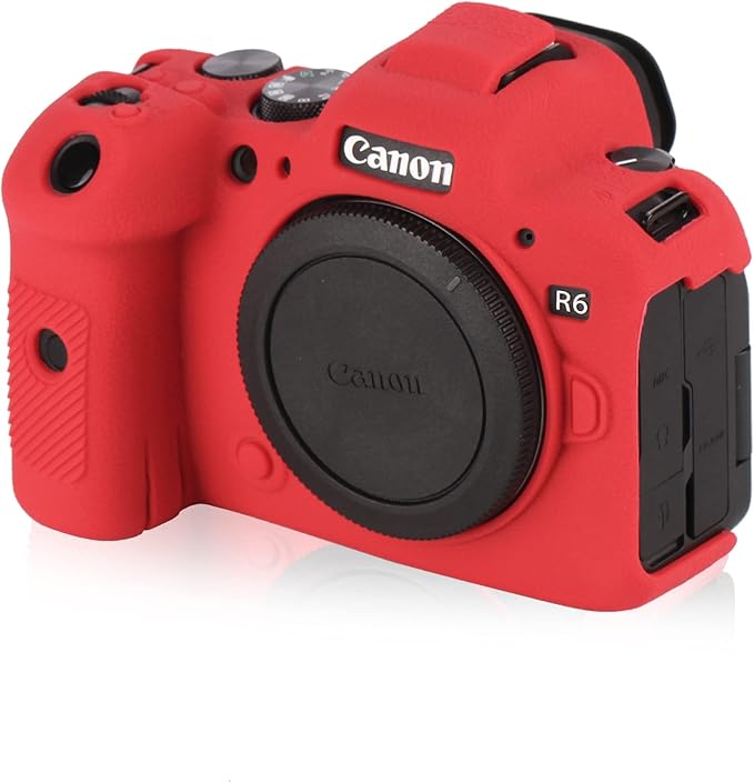 Camera Case for Canon R6 R6II - Silicone Protective DSLR Skin Cover, Detachable Cage, Shockproof, Dustproof (Red) by STSEETOP