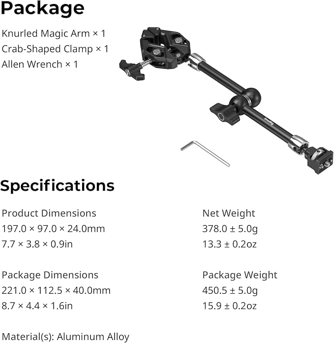 SMALLRIG 12.9 Inches Magic Arm Clamp, with 1/4'' Screw & Anti-Deflection Retractable Pin, Clamp Mount for GoPro/for Insta360 /for DJI Action/for DSLR/for Light/for Monitor/for Phone - 5312 - Image 9