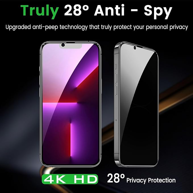 Romkasi 3 Pack Privacy Screen Protector for iPhone 13 6.1 Inch with 3 Pack Camera Lens Protector, Anti Spy Tempered Glass Film, Anti-Scratch, Touch Sensitive, Case Friendly - Image 4