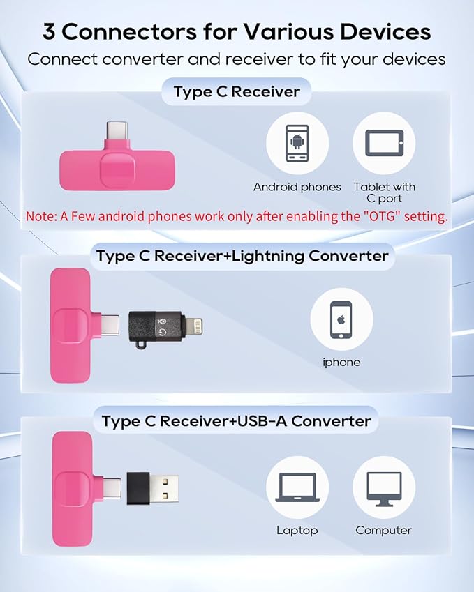 Mini Microphone for iphone Android Phone Tablet ipad PC, Usb C Wireless Lavalier Mic for Video Recording Vlogging Youtube Tiktok Podcast Interview content creators, Type C Tiny Microphones Rose Pink - Image 3