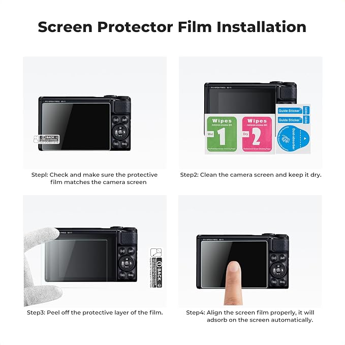 K&F CONCEPT 3 Pack Screen Protector Compatible with Canon SX740 Camera | Ultra Clear Tempered Glass Screen Protector Anti Scratch Bubble Free Ultra Resistant PF04 - Image 6