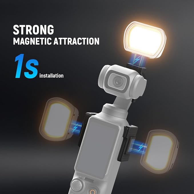 NEEWER Basics Magnetic Auxiliary Light Compatible with DJI OSMO Pocket 3 Creator Combo, 1.3W Rechargeable Plastic Mini LED Fill Light Attachment w Upgraded Mounts for Vlog Recording Selfie, M21 Gray - Image 3