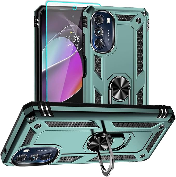 for Moto G 5G 2022 Case, Motorola Moto G 5G Case with HD Screen Protector, [Military Grade 16ft. Drop Tested] Ring Shockproof Protective Phone Case for Motorola G 5G 2022,Dark Green by Aozuoton