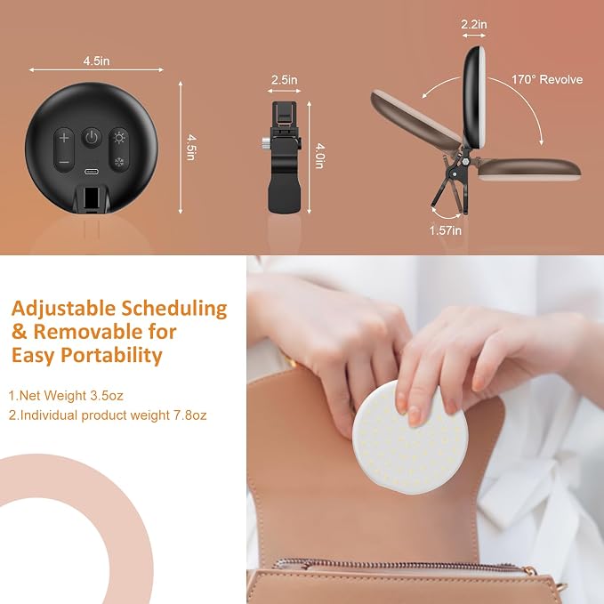 Anautin 60 LED Ring Light, Rechargeable Selfie With Front & Back Clip, 2500-6500K Portable Phone, Adjustable 3 Modes for iPhone, iPad, Tablet, Laptop, CRI97+, 90 Grams (Black) - Image 3