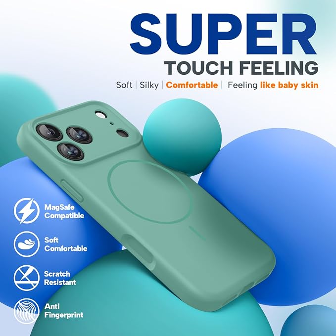 Miracase Magnetic for iPhone 17 Pro Case, Silicone, Midnight Green | Compatible with MagSafe, Soft Microfiber Lining,Shockproof Drop Protection Phone Case for 17 Pro - Image 6