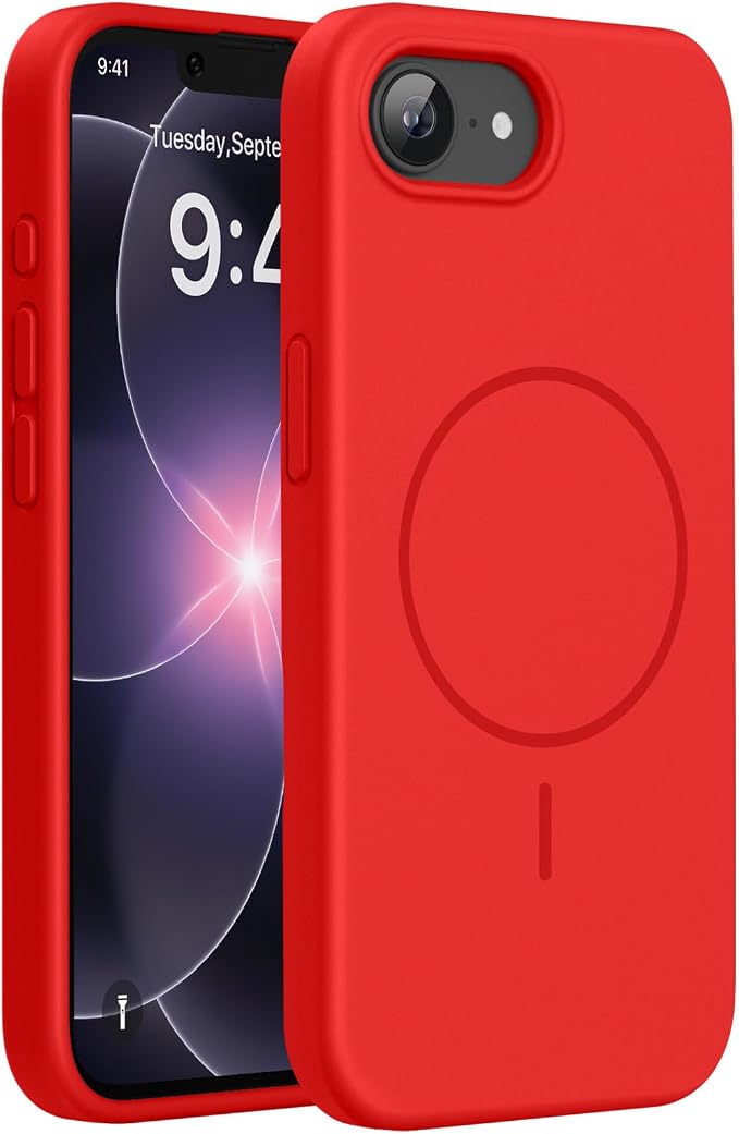 miracase Magnetic for iPhone 17e Case & iPhone 16e Case, [Soft Anti-Scratch Microfiber Lining], Compatible with MagSafe, Silicone Shockproof Protection Phone Case for iPhone 17e/16e, Red by Miracase