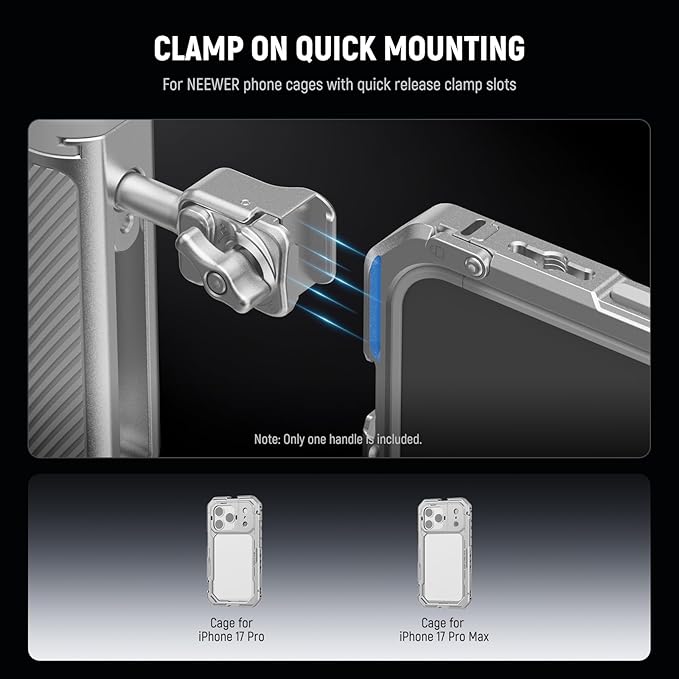 NEEWER Quick Release Side Handle with Detachable Bluetooth Shutter, Anti Off Cold Shoe, 360° Rotation, Compatible with iPhone 16 Pro 16 Pro Max S25 Ultra Phone Cage Accessories, Silver + Gray, PA045E - Image 2