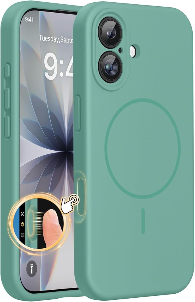 Miracase Silicone & Magnetic for iPhone 17 Case, Midnight Green | Compatible with MagSafe, Silicone Camera Control Cover, Soft Microfiber Lining, Shockproof Drop Protection Phone Case for 17 by Miracase