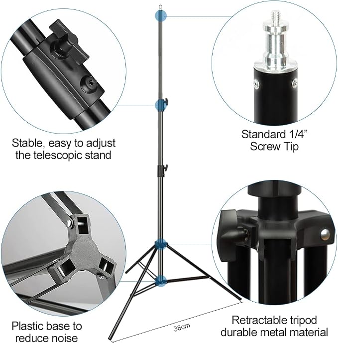 Aluminum Alloy Light Stand 9.5 Feet/2.8m Adjustable Spring Cushioned Photography Tripod for Photo Studio Speedlight Flashes, Ring Light, Photographic Equipments Thickening Flash Stand, 2 Pack - Image 3
