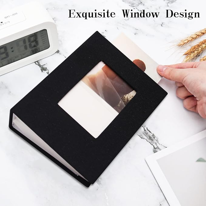 Vienrose 4x6 Photo Album,100 Pockets,Linen Cover with Window,Black | Cover Window, Acid Free Pages, Linen Hardcover, Baby Wedding Family Photos - Image 3