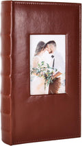 RECUTMS 300 Pocket Photo Album 4x6 PU Leather Cover Baby Photo Book Brown | Black Pages, Horizontal Pockets, Small Album for Wedding, Personalized Christmas Anniversary Picture Book, DIY Cover Window by RECUTMS