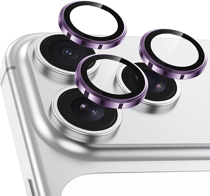 Meshine for iPhone 17 Pro/17 Pro Max Camera Lens Protector,Scratch Proof,Strong Adsorption,9H Hardness with Metal Ring Camera Cover,Ultra Thin Case Friendly, Accessories Lens Protector,Deep Purple by Meshine