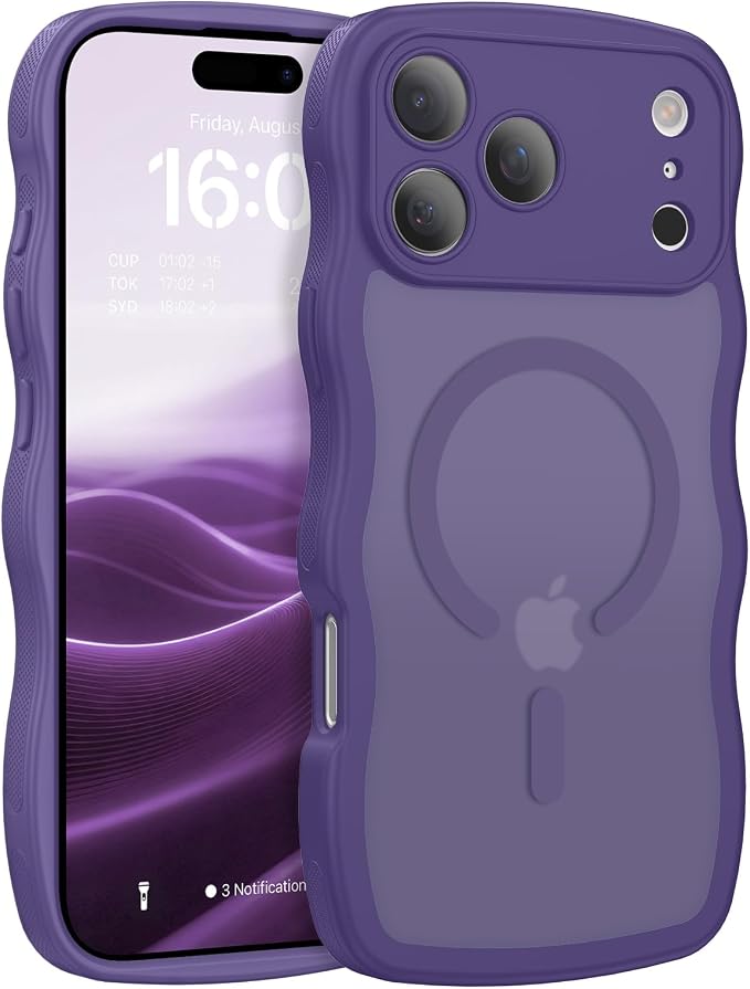 BENTOBEN Magnetic for iPhone 17 Pro Max Case, Cute Wavy [Full Camera Protection][Compatible with MagSafe] Matte Anti-Slip Bumper Women Men Boys Protective Cover for 17 ProMax 6.9",Deep Purple by BENTOBEN