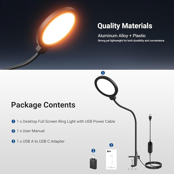 NEEWER Entry Level Version 5" Edge Lit Streaming Light with Desk Clamp Stand, 10W Bi Color Full Screen LED Ring Light CRI80+, Computer Laptop Webcam Zoom Call Video Conference Recording Lighting, N32 - Image 8