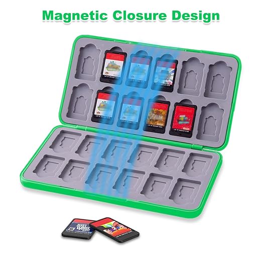 Game Card Case for Nintendo Switch/Switch 2/OLED/Lite, Portable Switch Game Case Magnetic Closure Games Holder with 24 Slots for Games Cards & SD Cards Durable Cartridge Cases Hard Shell, Green - Image 3
