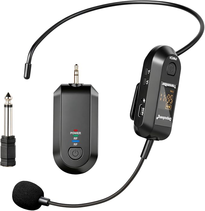 Depusheng 2.4G Wireless Microphone Headset,Lavalier and Handheld Mic 160ft Range,with 1/8''&1/4'' Plug for PA System,Voice Amplifier (1 Headset Microphone) by Depusheng