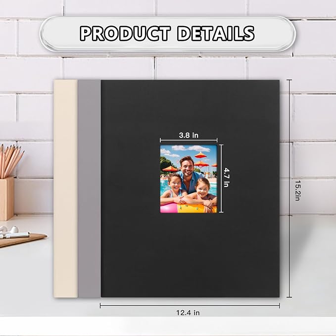 11x14 Photo Album Holds 64 Photos, Linen Cover Art Portfolio 11x14, Photo Album Art Portfolio Folder with Clear Plastic Sleeves for Kids & Artists Artwork Drawing, Black - Image 5