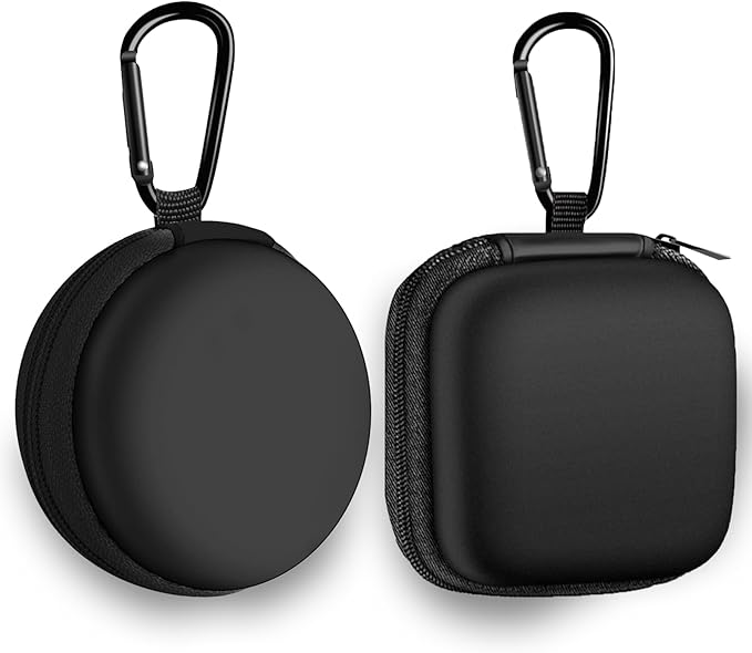 Square + Round Earbud Case Portable EVA Carrying Case Storage Bag Cell Phone Accessories Organizer with Carabiner for Earphone, Earbud, Earpieces, SD Memory Card, Camera Chips,Black by Woyinger