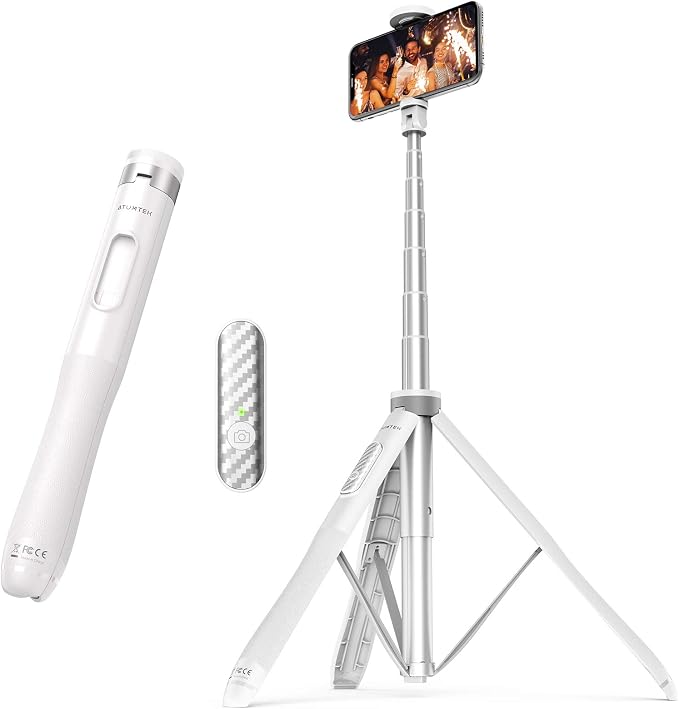 ATUMTEK 51" Selfie Stick Tripod, All in One Extendable Phone Tripod Stand with Bluetooth Remote 360° Rotation for iPhone and Android Phone Selfies, Video Recording, Vlogging, Live Streaming, White by ATUMTEK
