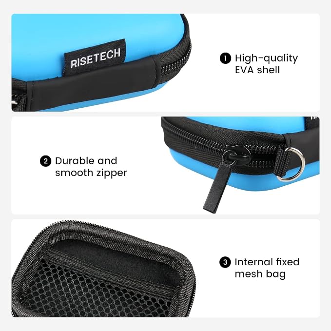 Earphone case, RISETECH Earbud Carrying Case Holder Hard EVA Headphone Small Zipper Pouch Compatible with Beats Fit Pro, TOZO A1, Bose Soundsport, EarPods, AirPods, Sony Wired Earbuds with Clip -Blue - Image 4