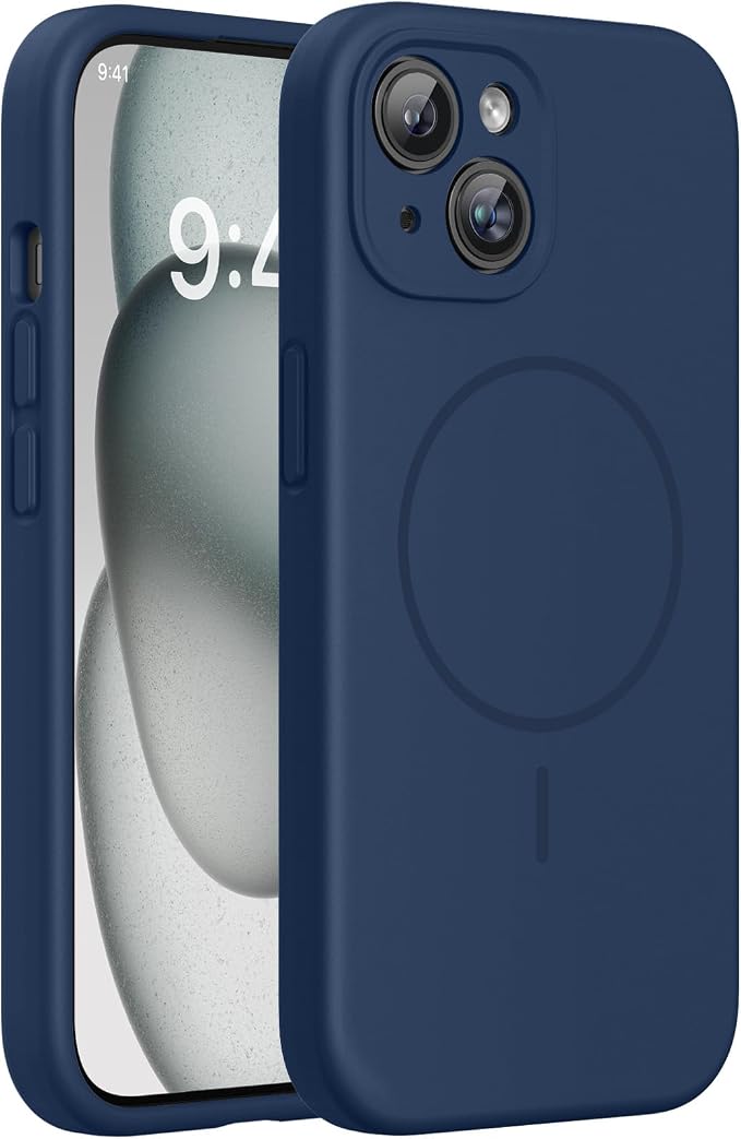 Miracase Silicone & Magnetic for iPhone 15 Case, Dark Blue | Compatible with MagSafe, Soft Microfiber Lining, Premium Silicone Cover Shockproof Drop Protection Phone Case for 15 by Miracase
