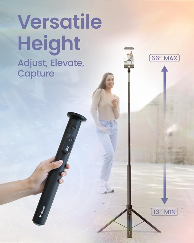 KraftGeek Magnetic Phone Tripod for iPhone, JustTap Tripod for MagSafe | 66" Auto-Open Selfie Stick Tripod, N52 Magnetic Mount, Portable Phone Tripod Stand for Travel, Video Recording & Vlogging - Image 4