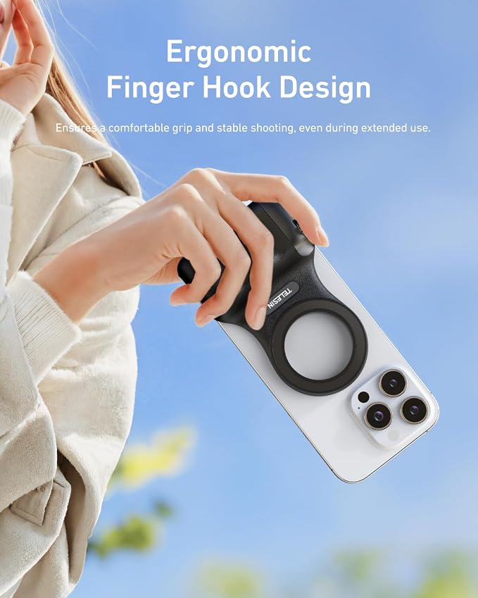 TELESIN Fun Shot Magnetic Phone Camera Grip with Magnetic Selfie Light Kit | Phone Selfie Grip Creator Kit for iPhone Magsafe & Android Native Camera Selfies/Photography/TikTok/Zoom Calls/Video (Black) - Image 4