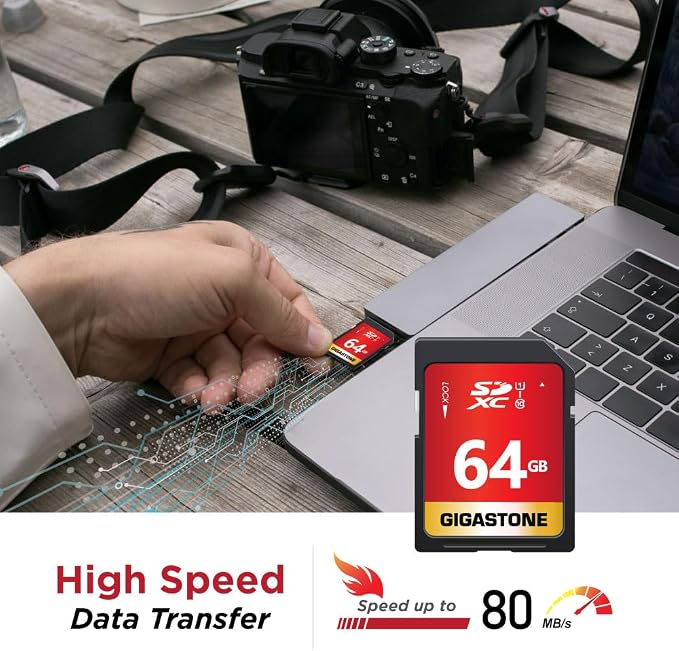 GIGASTONE 64GB SD Card 5-Pack UHS-I U1 Class 10 SDXC Memory Card High Speed, Up to 100MB/s, Full HD Video Olympus Digital Camera, with 5 Mini Cases - Image 3