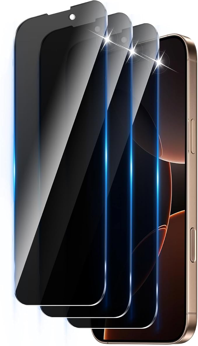 3 Pack Privacy Screen Protector Designed for iPhone 16 Pro Max/17 Pro Max,Full Coverage Anti-Spy Tempered Glass Film,9H Hardness,Anti-Fingerprint,Bubble Free,Easy to Install by Unknown