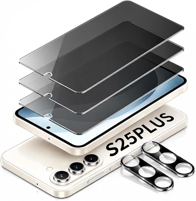 Privacy Screen Protector & Camera Lens for Galaxy S25 Plus 5G | 3+2 Pack, Anti-Spy, 9H Hardness, Support Fingerprint Unlock, Tempered Glass by Unknown