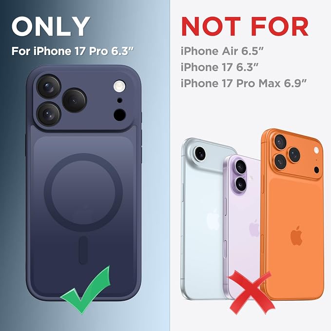 CAPRARO for iPhone 17 Pro Case, Compatible with MagSafe | Upgraded [Full Camera Protection] Protective Translucent Matte Women Girl Magnetic Phone Case Cover, Dark Blue - Image 2