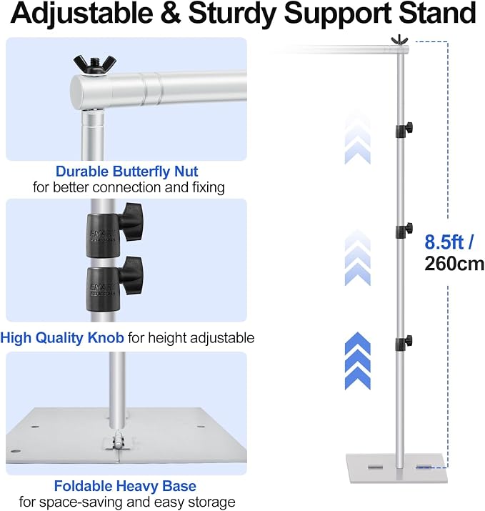 EMART Backdrop Stand Heavy Duty 8.5x10ft Adjustable Pipe and Drape Stand | Silver Photo Backdrop Stand for Party Photography Wedding Birthdy Dispaly Festival Decorations Balloon Exhibition Photo Booth - Image 4