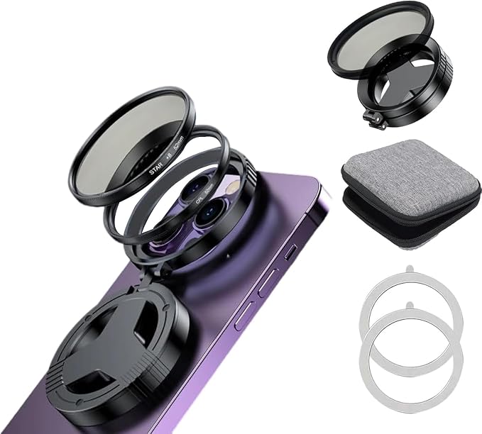 Magnetic CPL Filter for iPhone 12-17, 52mm, Anti-Glare Lens | 52mm Glass Optics, Quick Mount, 360° Rotatable Ring, Reduces Reflections Enhances Colors, Ideal for Outdoor Photography by HuitengXR