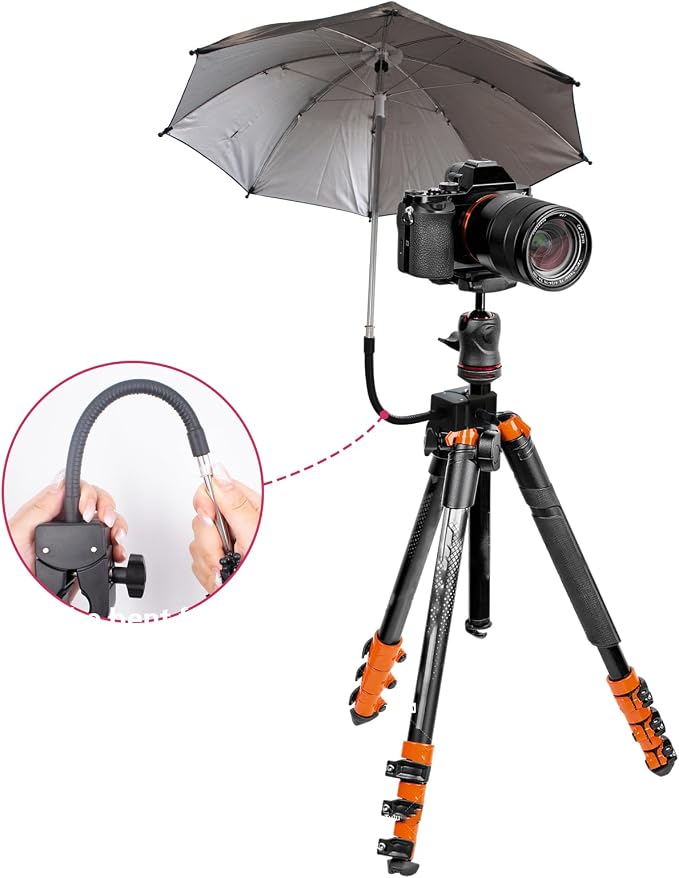 20'' Umbrella Chair Clamp for Cameras, Tripod Sun Shade Umbrella (Black) | Flexible Adjustable Gooseneck Camera Rain Cover for Outdoor Photographing, Filming, Live Streaming - Image 4