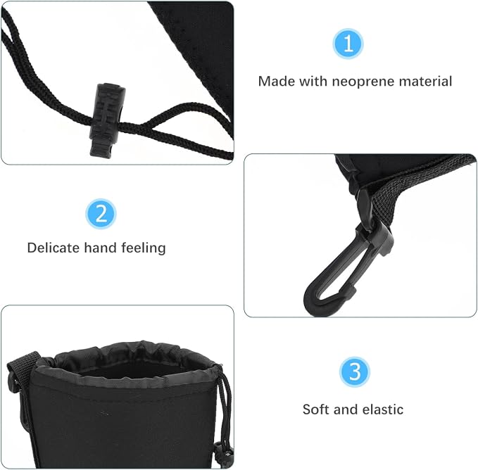 SHOWERORO 2 pack Neoprene Camera Lens Pouch Dslr Camera Lens Case Bag Drawstring Protective Storage for Shockproof Thermal Insulation Universal Container 3.93 X 3.14 X 3.14 in - Image 6