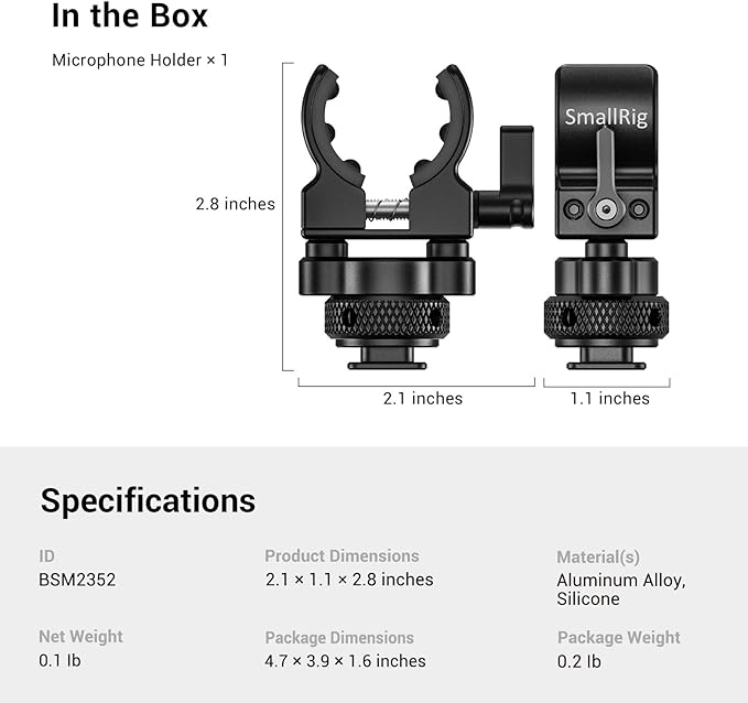 SmallRig Shotgun Microphone Holder (Cold Shoe), Built-in Soft Silicone, Bumps and Noises Absorption BSM2352 - Image 6