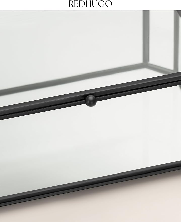 REDHUGO Large Glass Boxes for Display Handmade, Octagon, Black | Handmade Glass Jewelry Box with Mirrored Bottom and Lid, Ideal for Trinkets, Photos, Keepsakes and Vanity Decor - Image 6