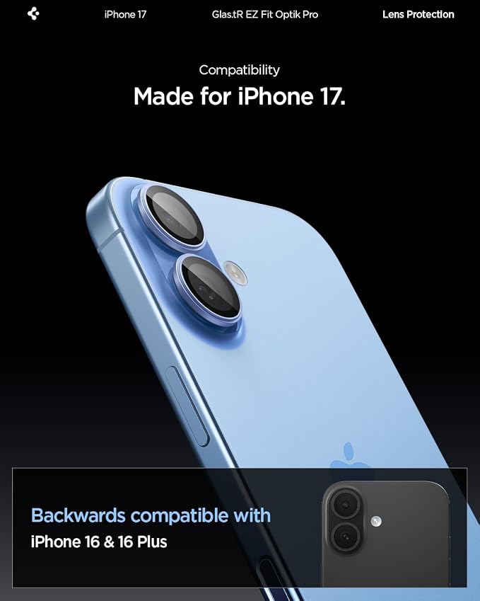 Spigen Camera Lens Protector for iPhone 17 (16 Plus/16) - Mist Blue | GlasTR EZ Fit Optik Pro, 9H+ Tempered glass, Scratch resistant, Auto-align tray, Case-friendly, Original Photo Quality, 2Pack - Image 2