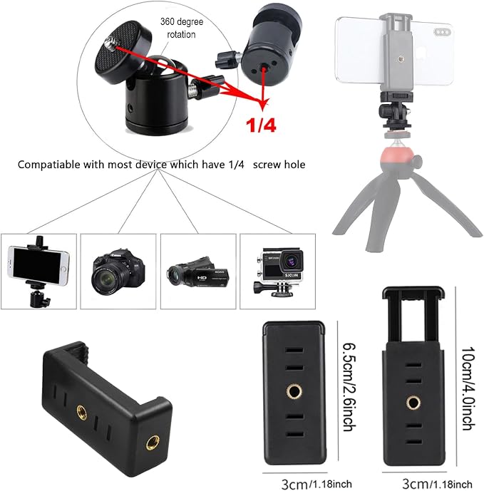 30Pack Camera Tripod Screw Mount Kit 1/4 to 3/8 Inch Adapter Threaded Converter 1/4" Swivel Ball Head and Hot Shoe E Clip for DSLR/Monopod/Flash Light/Quick Release Plate - Image 4