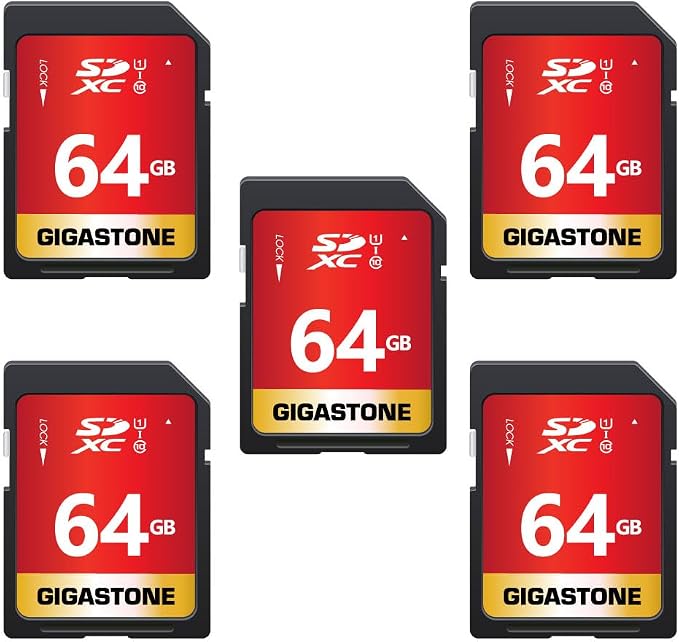 GIGASTONE 64GB SD Card 5-Pack UHS-I U1 Class 10 SDXC Memory Card High Speed, Up to 100MB/s, Full HD Video Olympus Digital Camera, with 5 Mini Cases by Gigastone