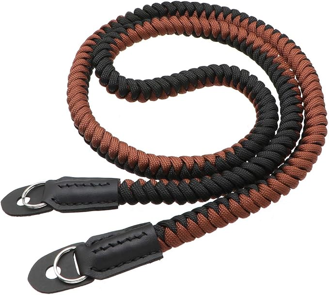 Paracord Woven Camera Neck Shoulder Strap Belt Hand Compatible with Canon Nikon Sony Olympus Pentax Fujifilm Panasonic SLR DSLR Digital Mirrorless Cameras 42 inch Black Brown - Image 2