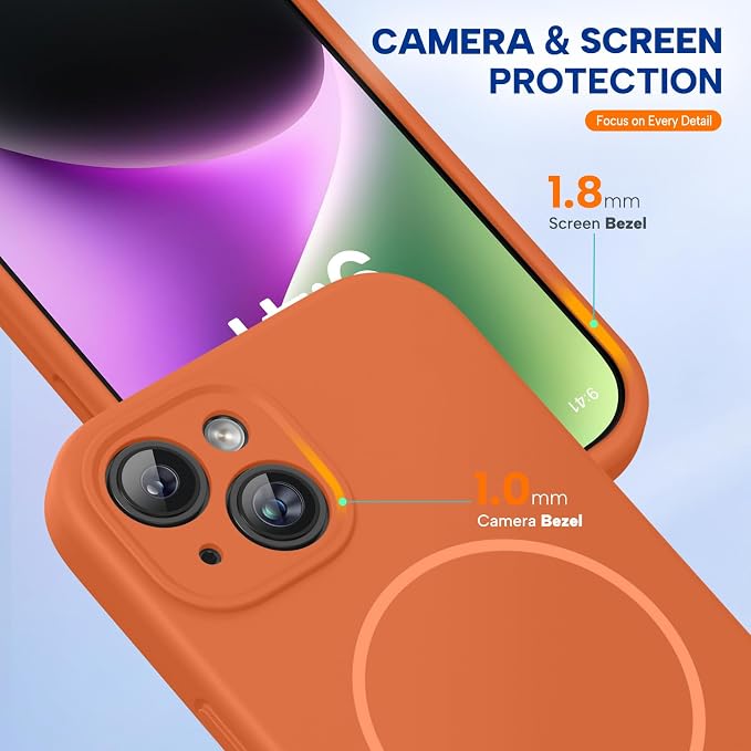 miracase Magnetic for iPhone 14 Plus Case, [Soft Anti-Scratch Microfiber Lining], Compatible with MagSafe, Silicone Shockproof Protection Phone Case for iPhone 14 Plus,Orange - Image 8
