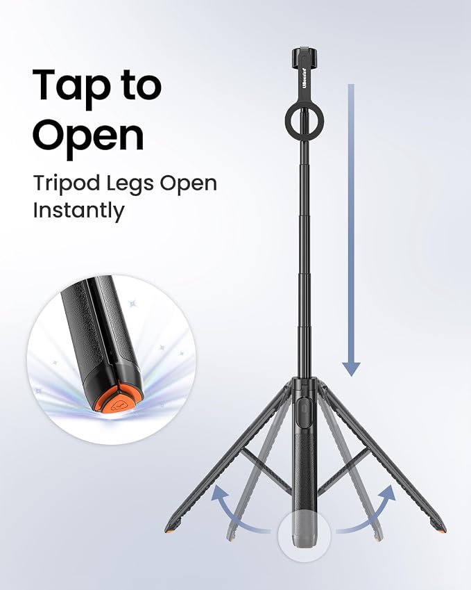 UBeesize 70" Auto-Open Magnetic Tripod for iPhone, MagSafe Selfie Stick with Remote, Portable Phone Stand for Recording, Travel and Vlogging, Compatible with iPhone/Android (Black) - Image 2