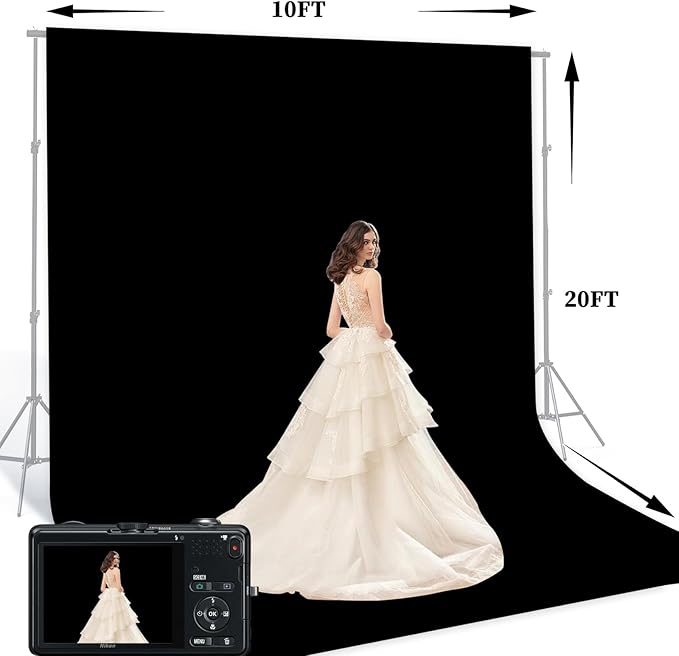BEIYANG Black 10 x 20 Ft Large Photography Backdrop Screen, Black Non-Reflective Fabric Wrinkle Resistance Photo Background for Photoshoot, Zoom Meeting, Game Live Steaming - Image 6