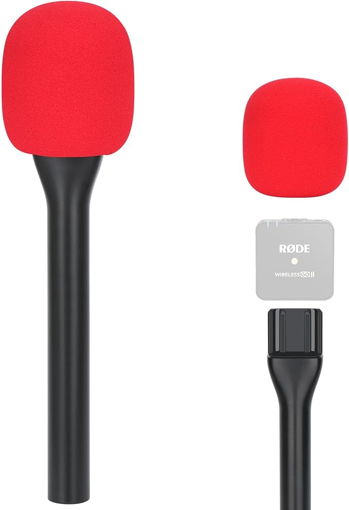 SUNMON Handheld Mic Stand for Rode Wireless Mic with Pop Filter(Red), Holder for Rode Go 2/Wireless Pro, Interview Microphone Adapter Handheld for Wireless Go/Wireless ME by sunmon