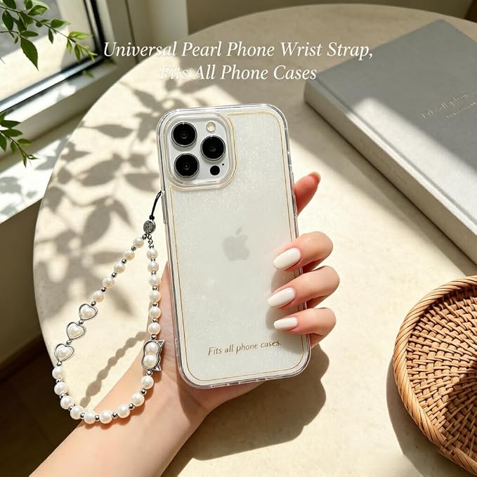 Phone Charm Beaded Strap Cute Cell Phone Wrist Straps String Accessories Hand Aesthetic Lanyard Wristlet Chain for iPhone 17 Pro Camera Case AirPods Bags Keychains Women Girls Classic Pearl - Image 3